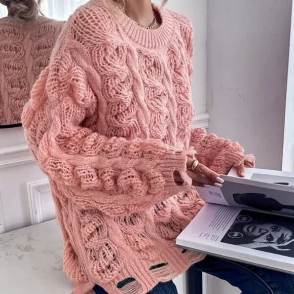 Chunky Knit Distressed Sweater Pink - Picture 4 of 6